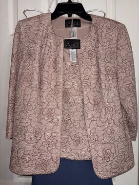 Alex Evenings Rose Gold Lace Sequin Camisole with Jacket